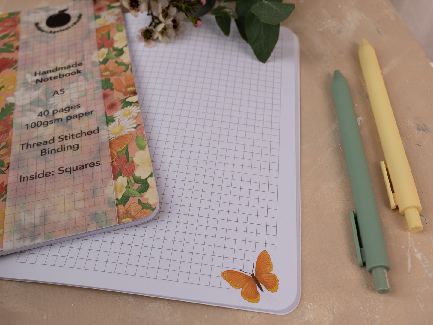 A5 Handmade Notebook with Spring Meadow Design