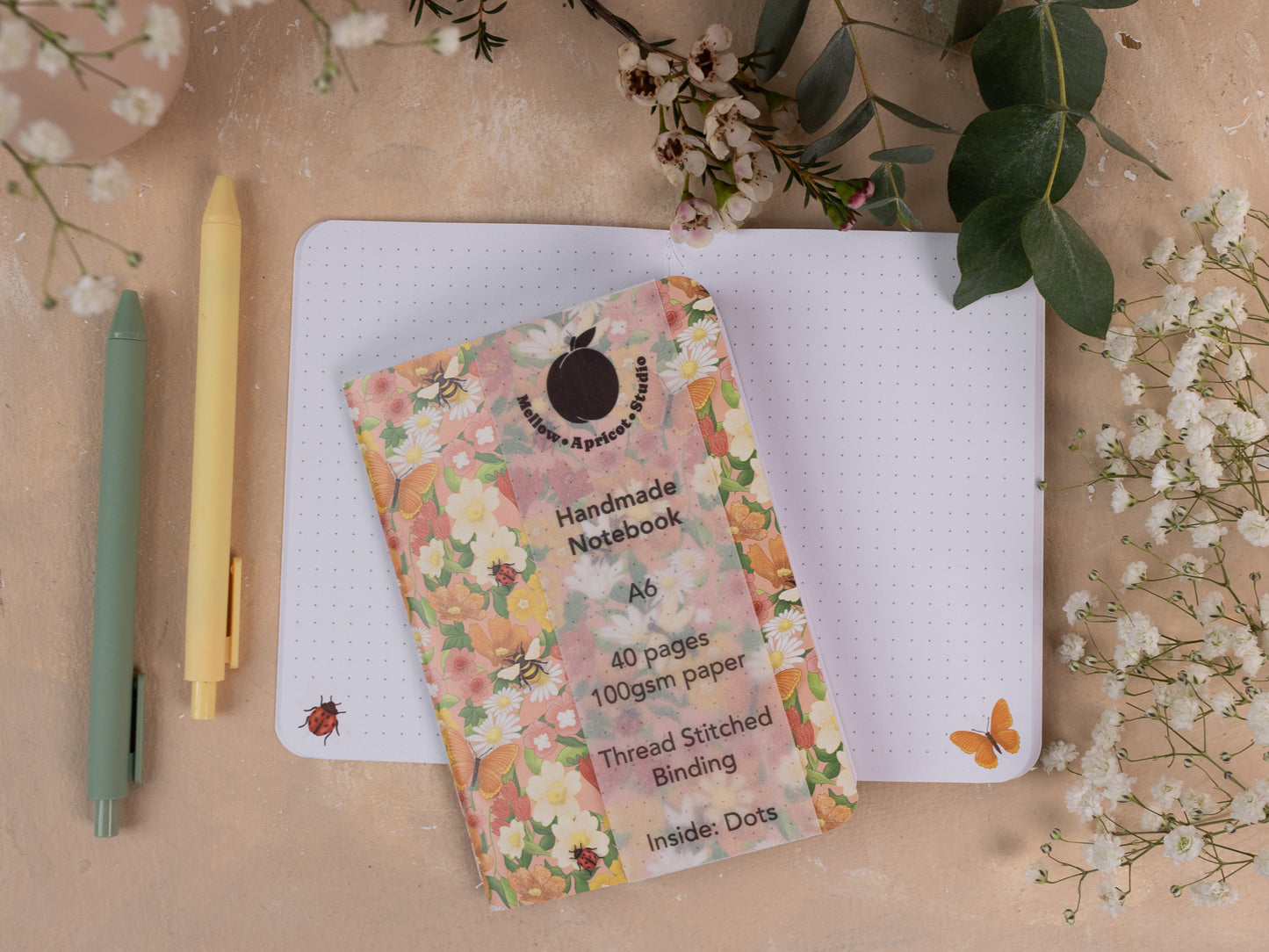 A6 Handmade Notebook with Spring Meadow Design