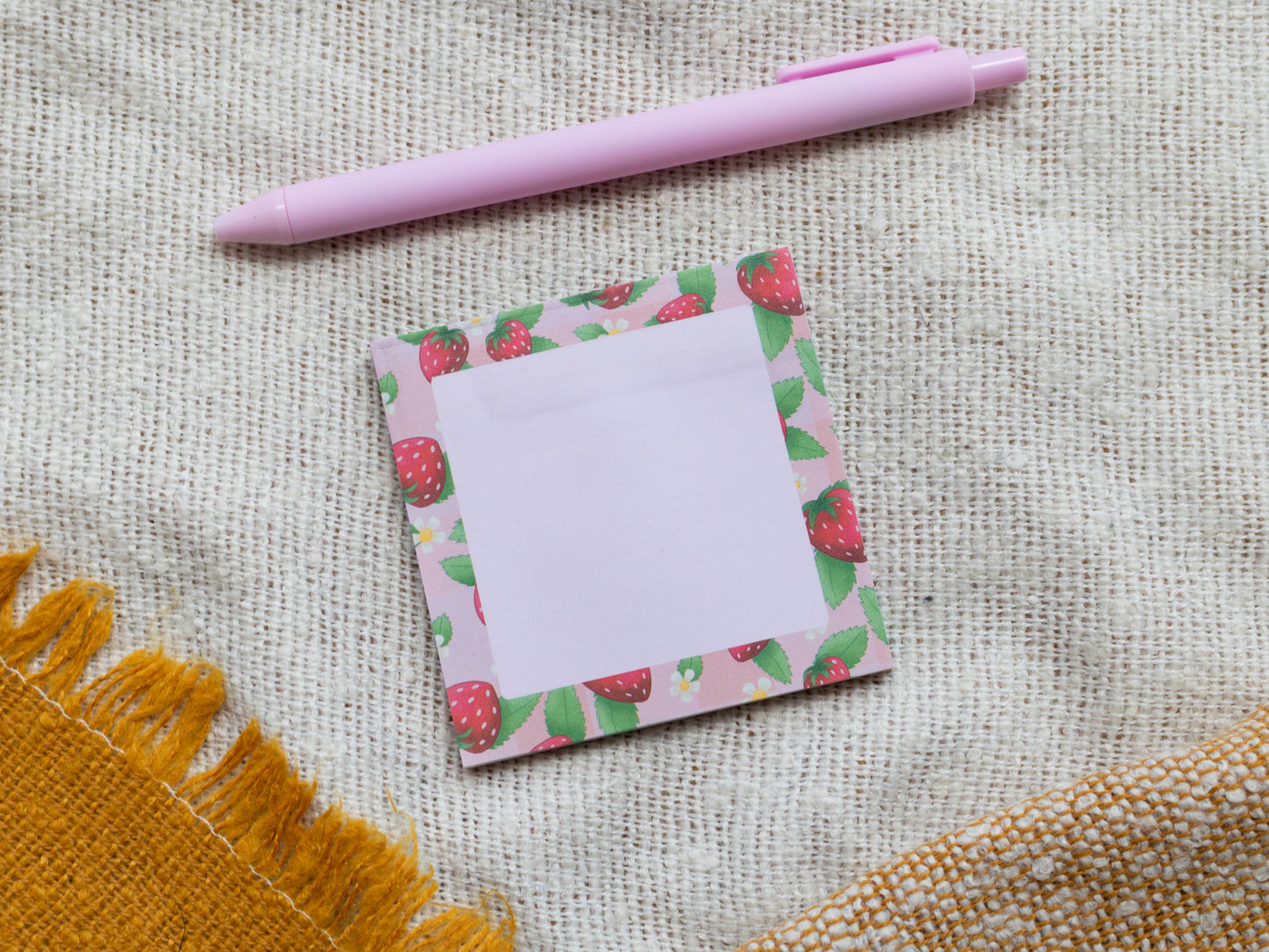 Strawberry Gingham Sticky Notes with pen