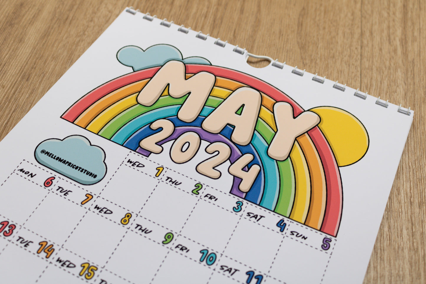 2024 Colourful Wall Calendar - May page with rainbow