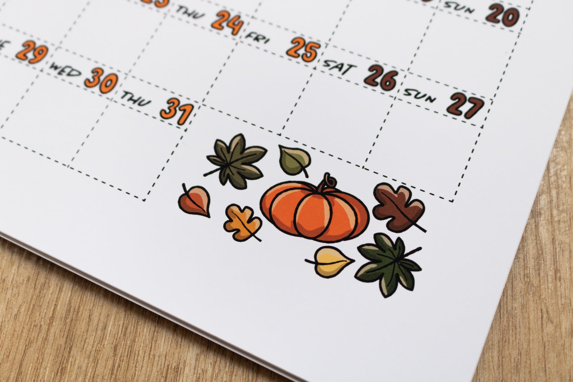 2024 Colourful Wall Calendar - pumpkin details