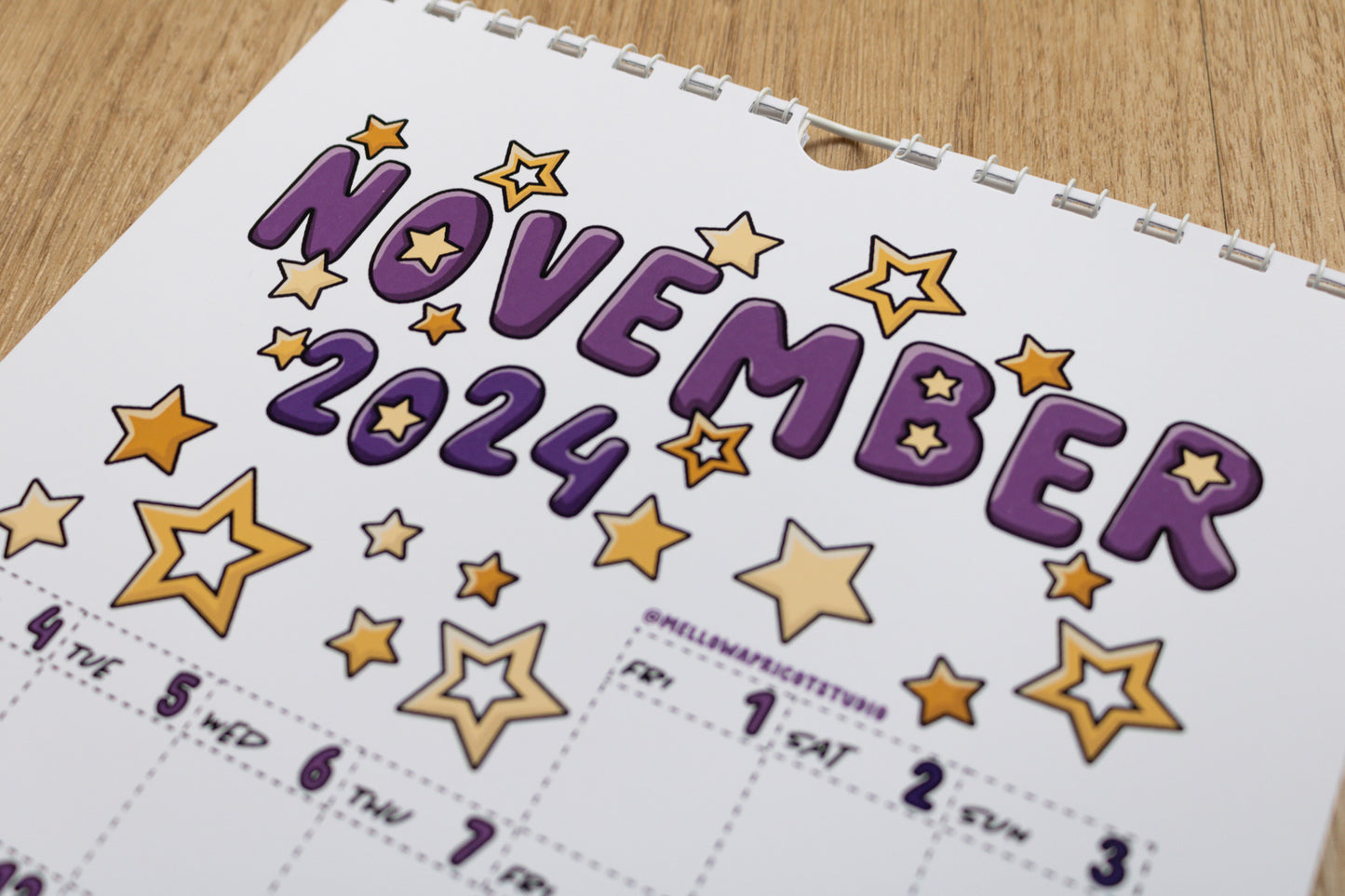 2024 Colourful Wall Calendar - November page with stars