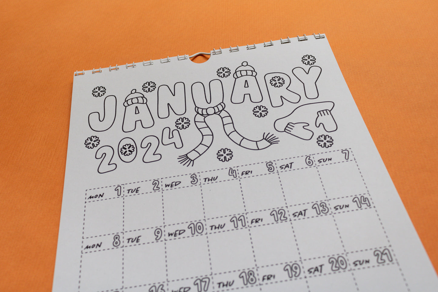 2024 Colouring Wall Calendar by Mellow Apricot Studio - January Page