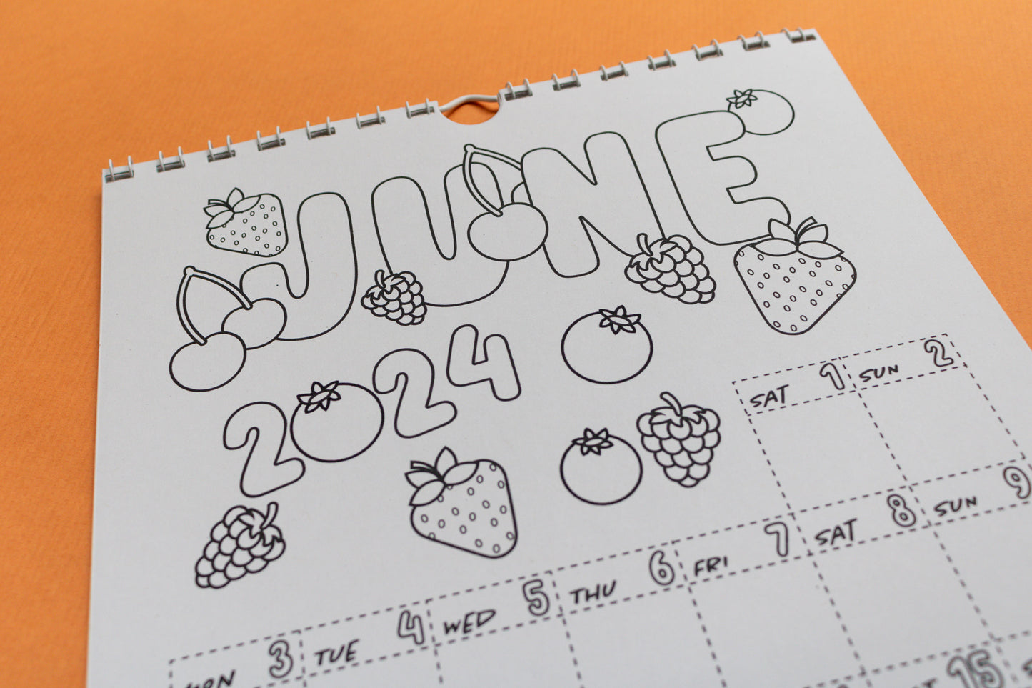 2024 Colouring Wall Calendar by Mellow Apricot Studio - June page with berries