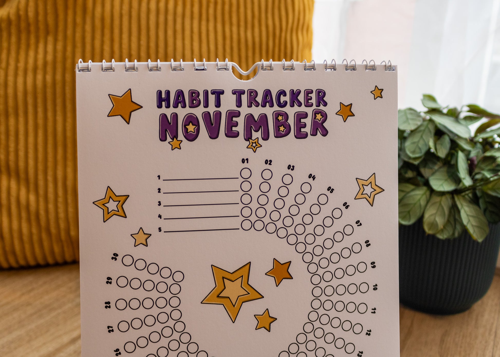 12-Month Playful Habit Tracker by MellowApricotStudio - November page with stars