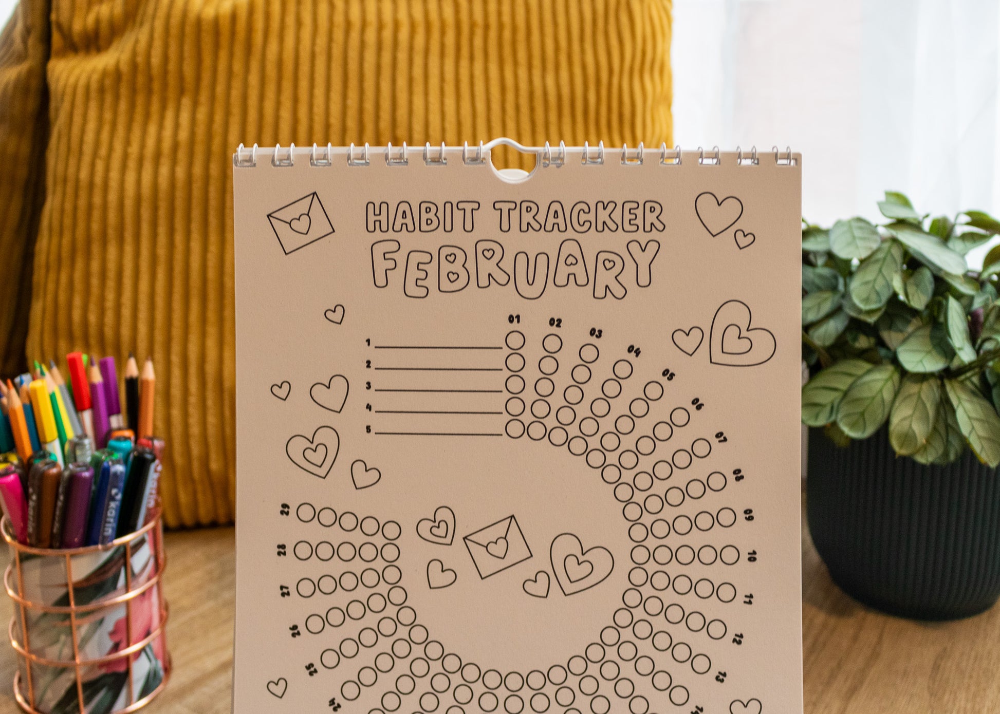 12-Month Colouring Habit Tracker by MellowApricotStudio - February page top