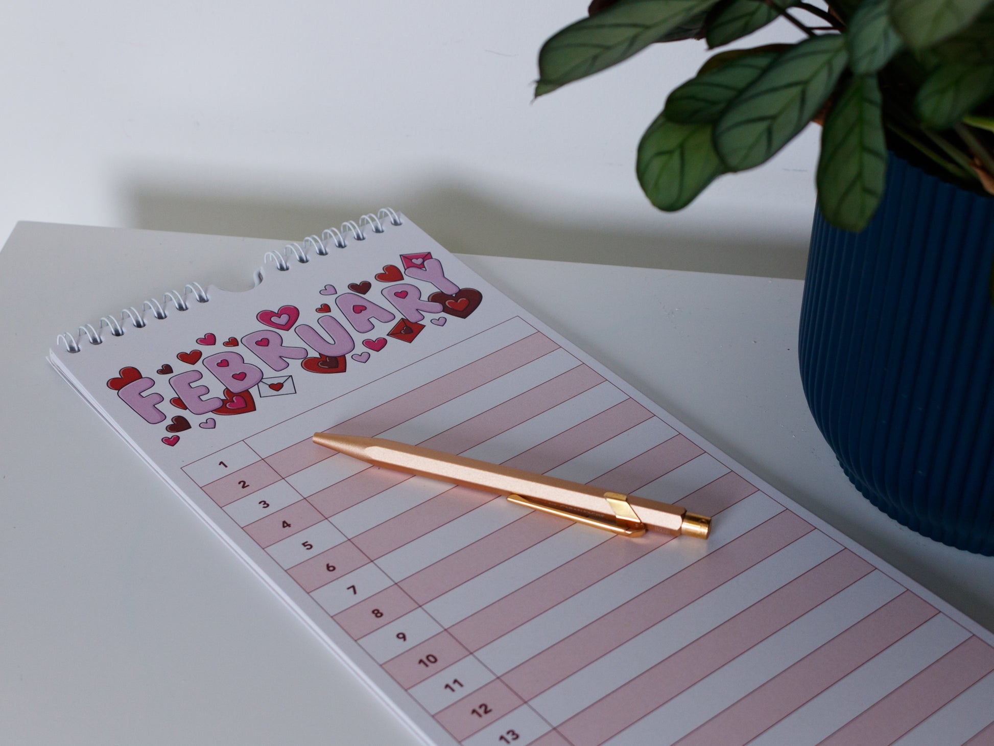 Colourful Perpetual Birthday & Anniversary Planner laying flat - February with Heart Design