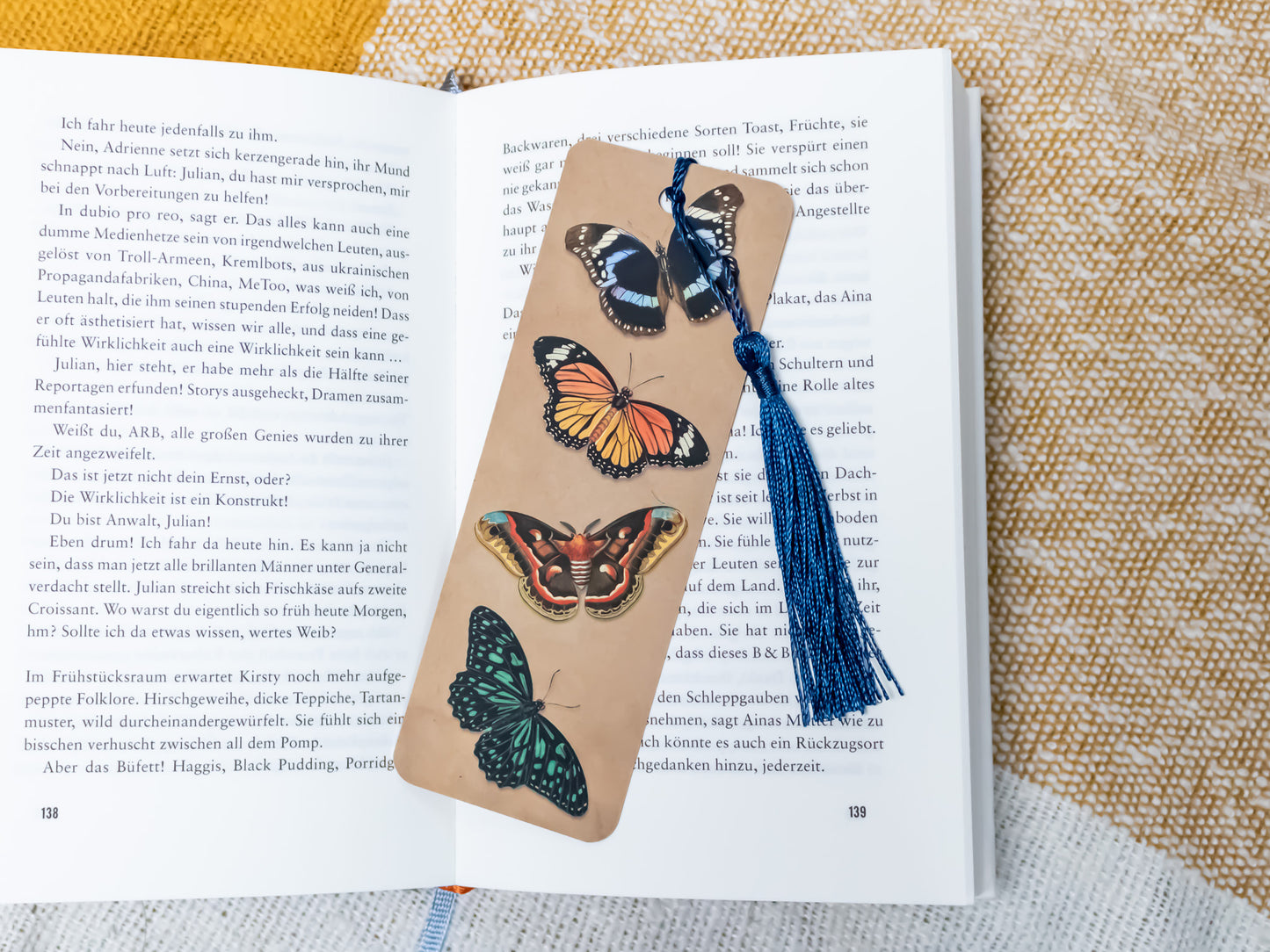 Vintage Butterfly Bookmark with Tassel - in book