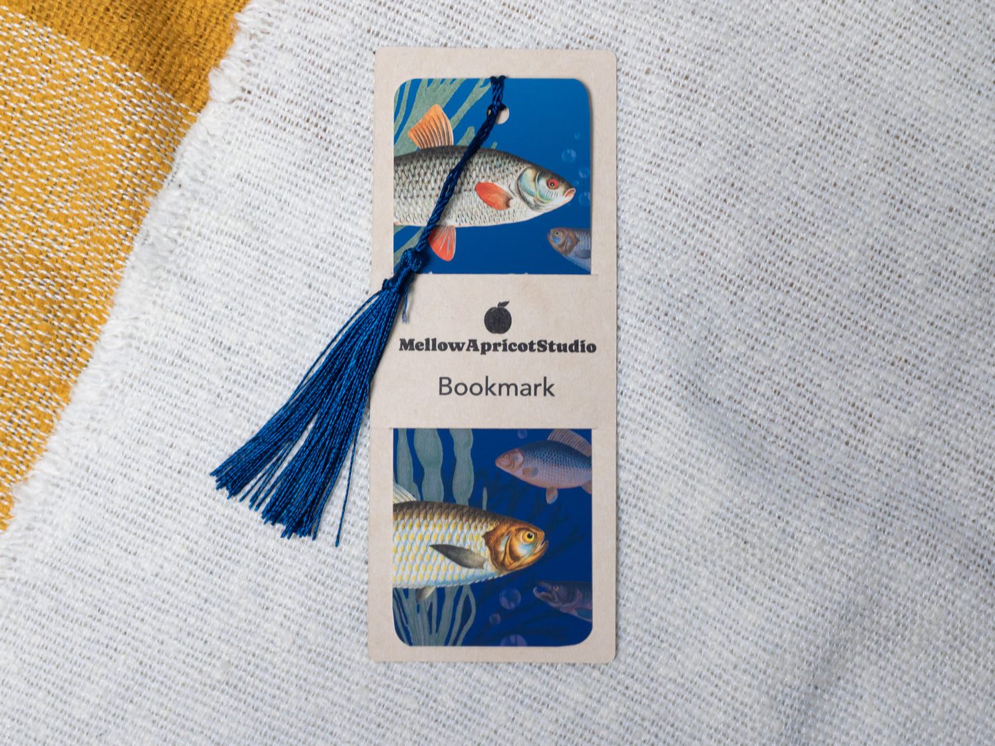 Vintage Fish Illustration Bookmark with Tassel - in packaging