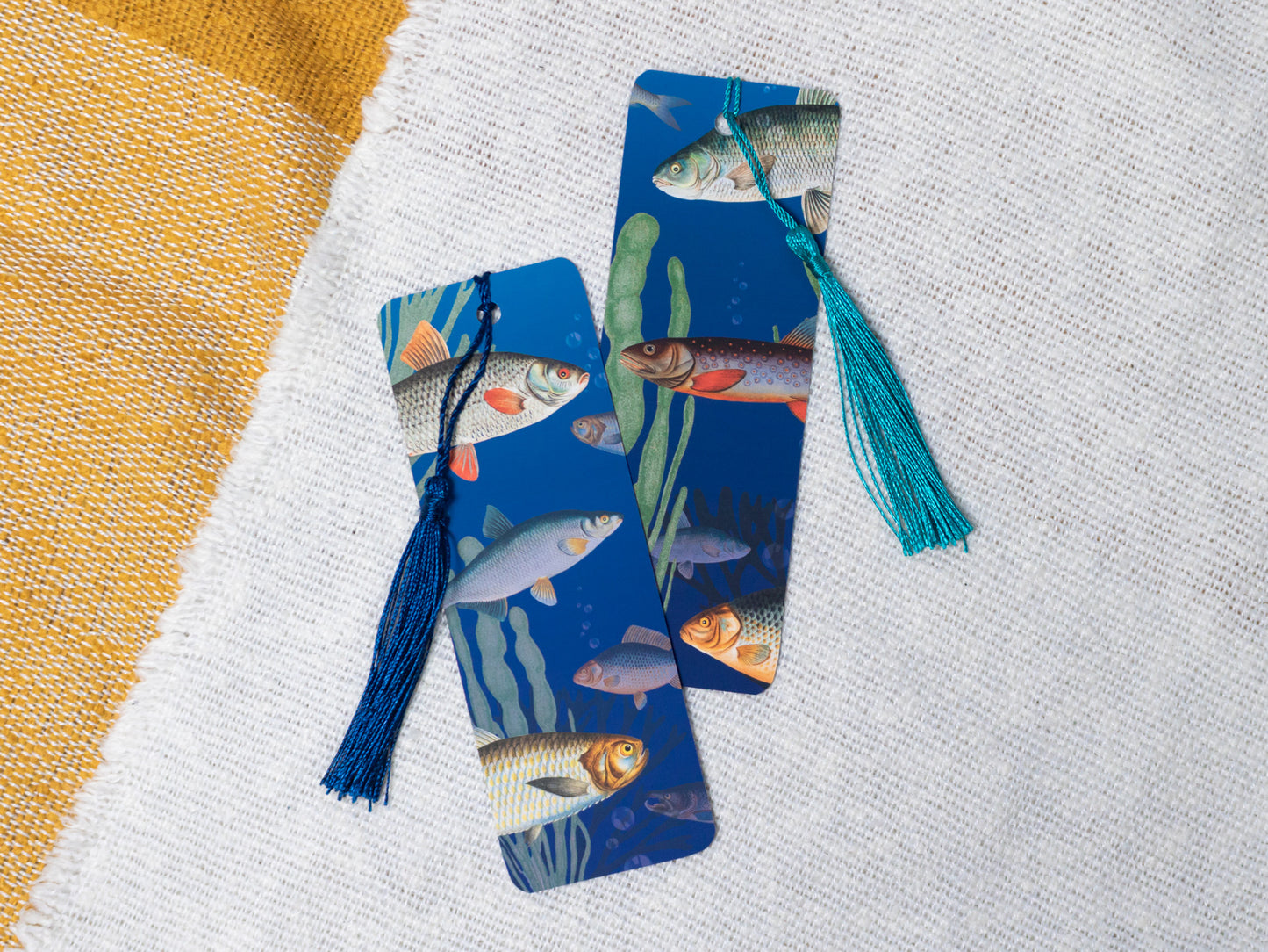 Vintage Fish Illustration Bookmark with Tassel - front and back