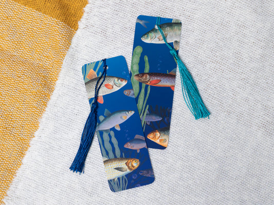 Vintage Fish Illustration Bookmark with Tassel - front and back