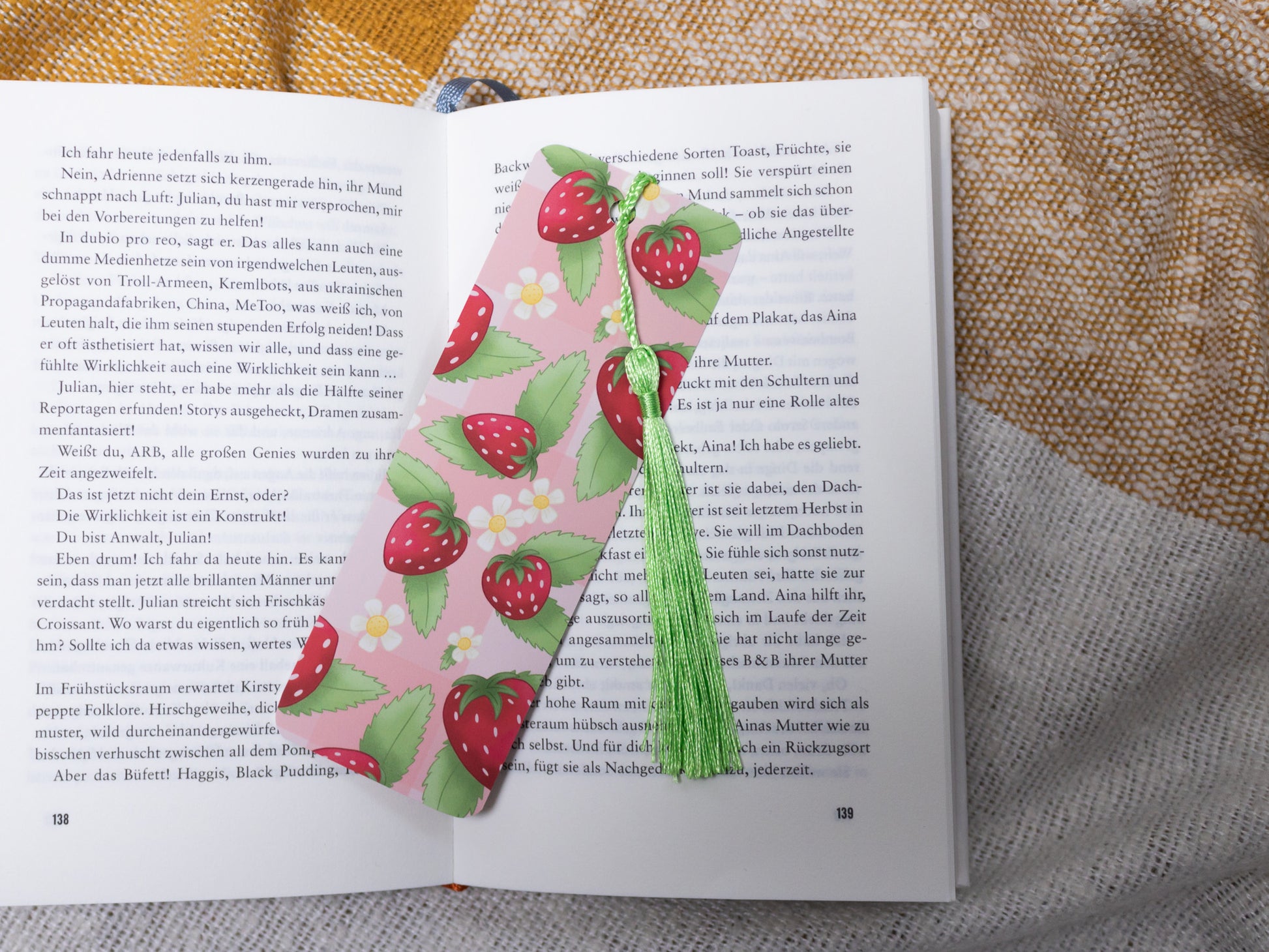 Strawberry Bookmark with Tassel - in book