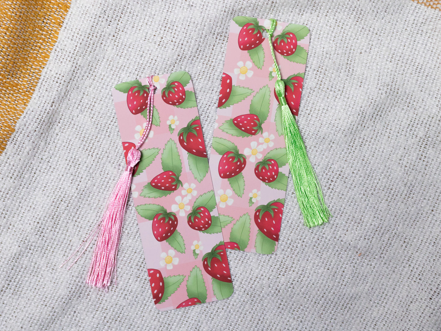 Strawberry Bookmark with Tassel - front and back