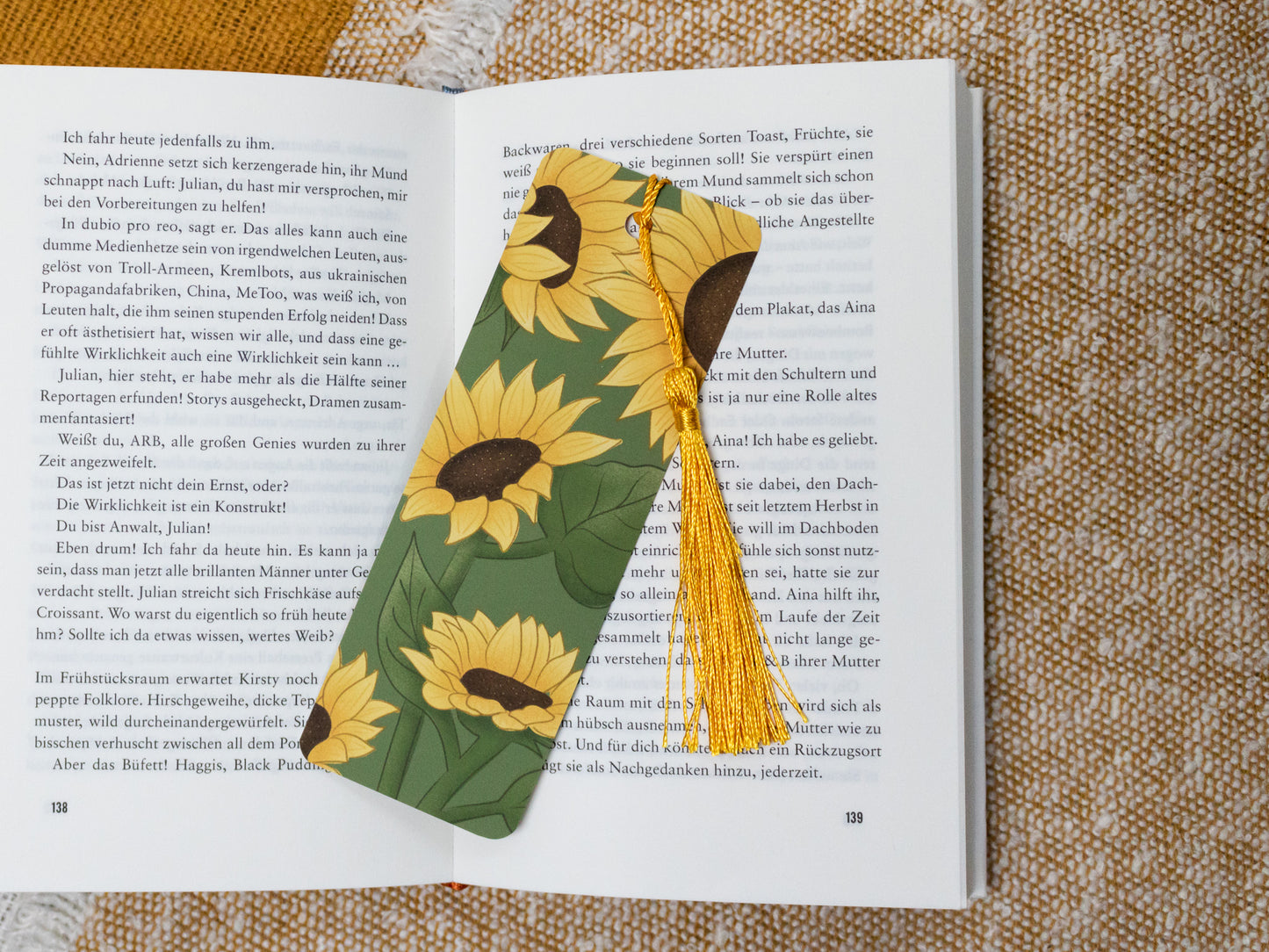 Sunflower Bookmark with Tassel - in book