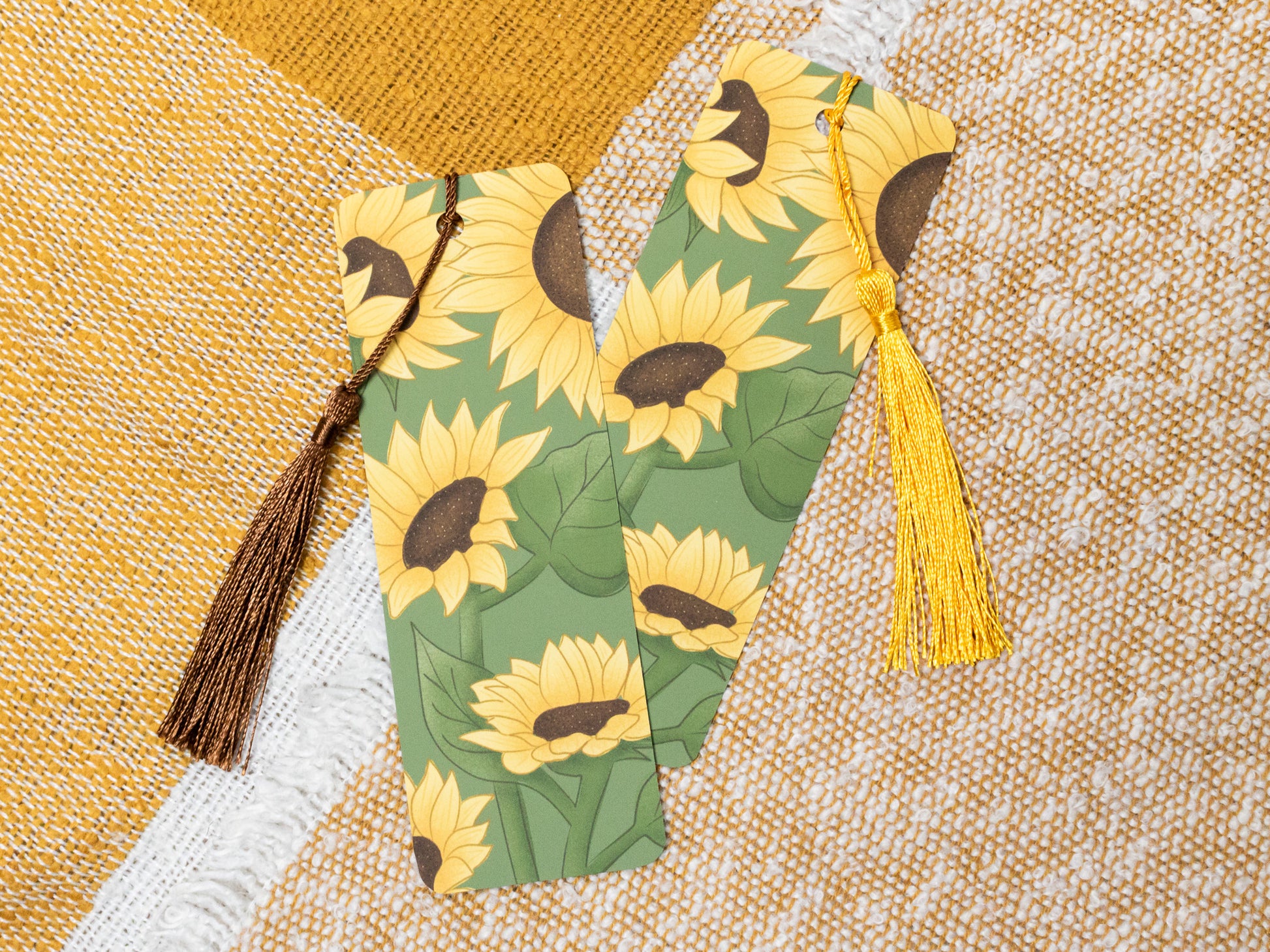 Sunflower Bookmark with Tassel - front and back