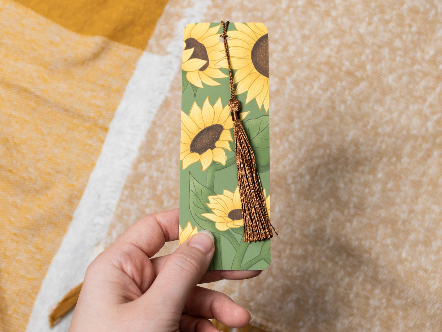 Sunflower Bookmark with Tassel - held in hand