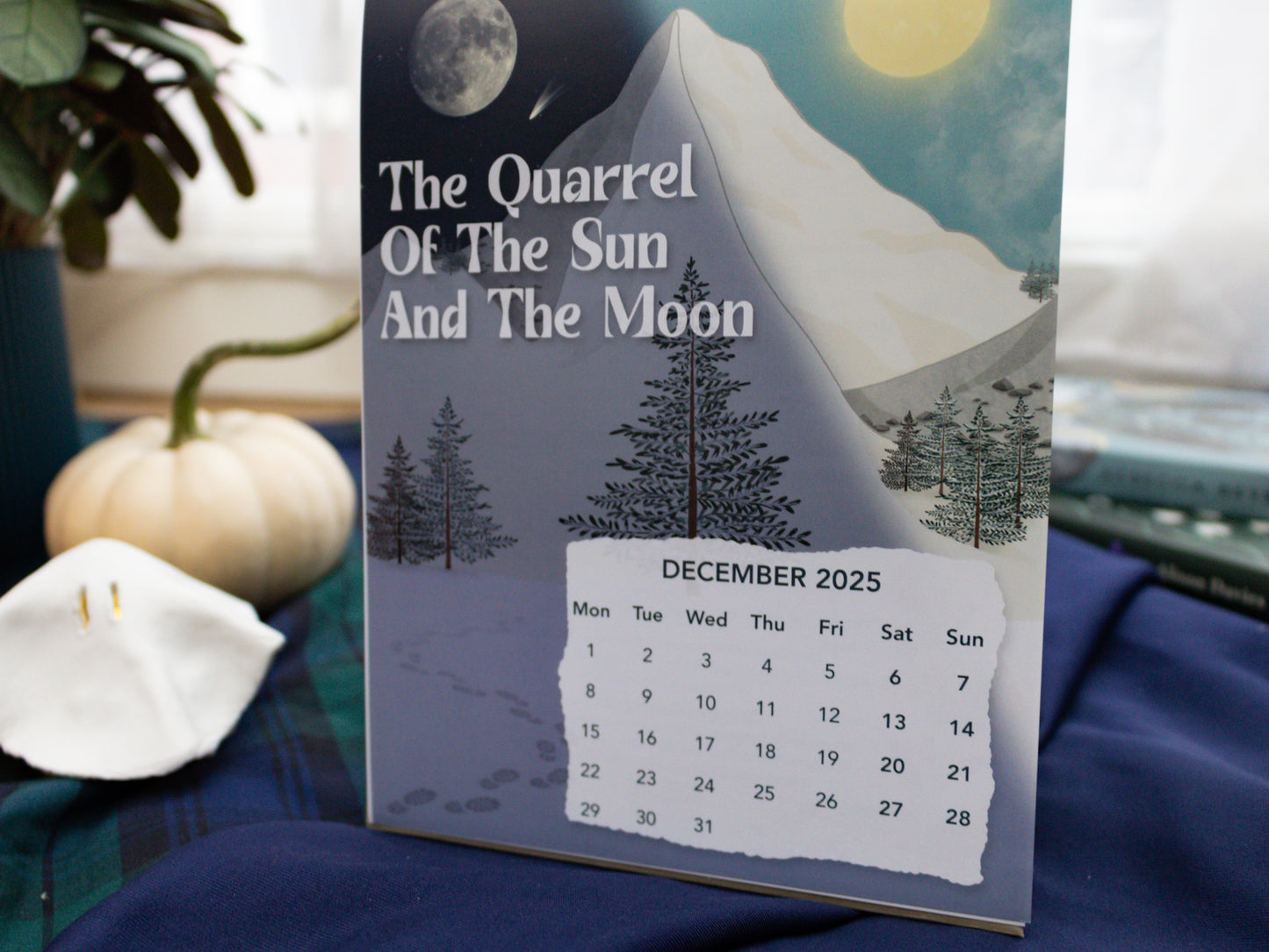 2025 Fairytale Desk Calendar - December page - The Quarrel Of The Sun And The Moon