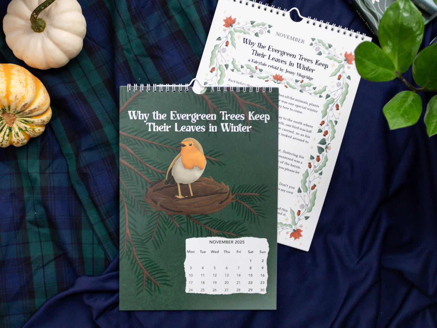 2025 Fairytale Wall Calendar - November page - Why The Vergreen Trees Keep Their Leaves In Winter