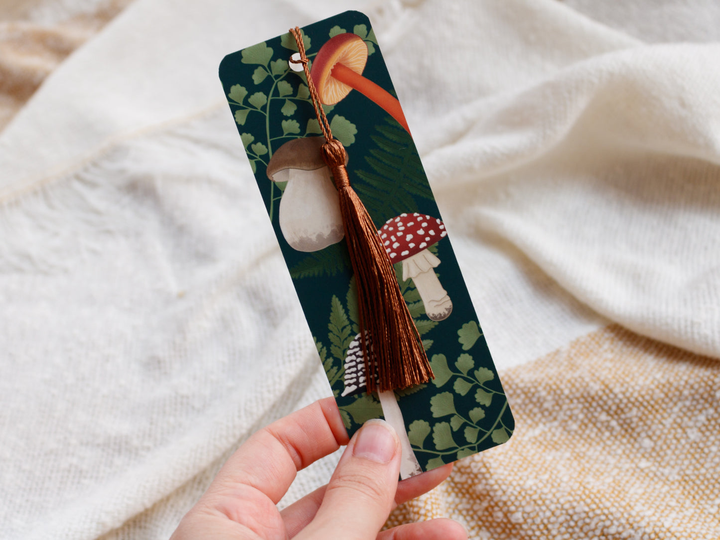 Mushroom and Fern Bookmark with Tassel