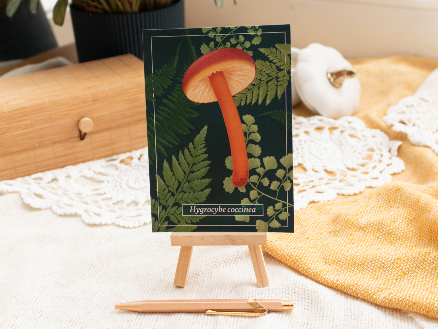 Scarlet Waxcap Mushroom Postcard