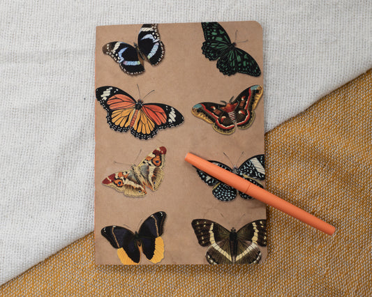 A5 Handmade Notebook with Soft Cover Journal and Vintage Butterfly Pattern