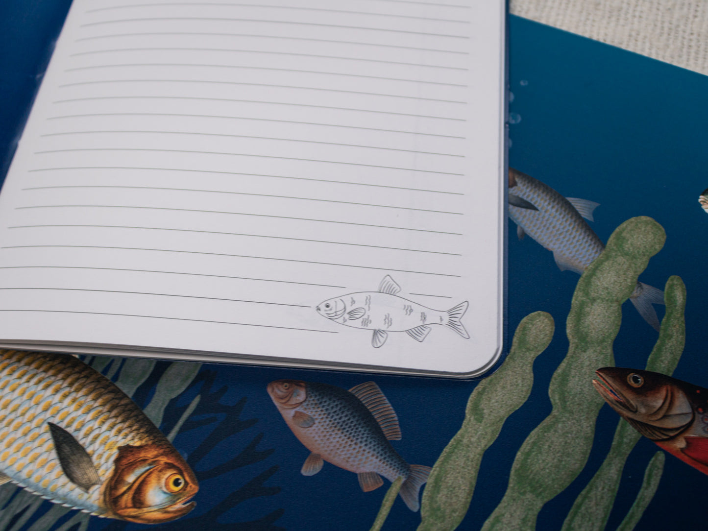 A5 Handmade Notebook with Vintage Fish Design - ruled