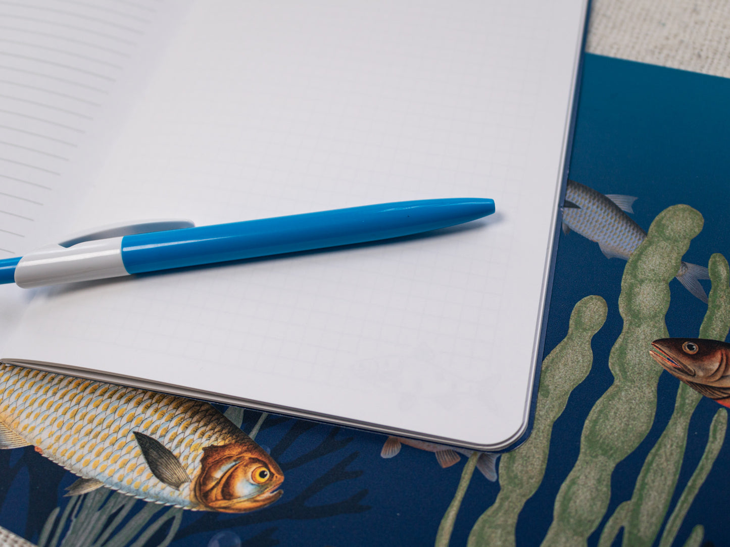 A5 Handmade Notebook with Vintage Fish Design - blank