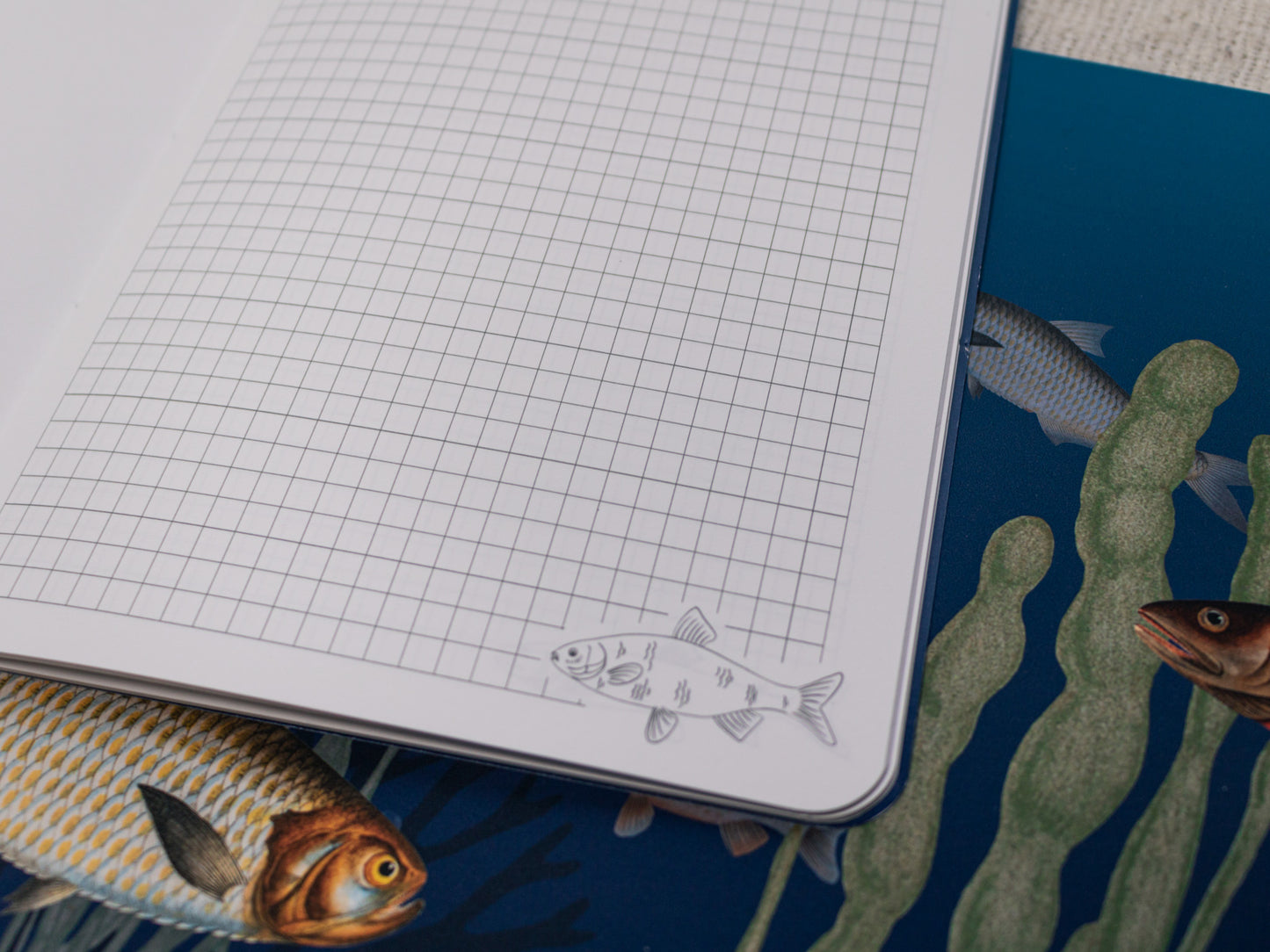 A5 Handmade Notebook with Vintage Fish Design - squares