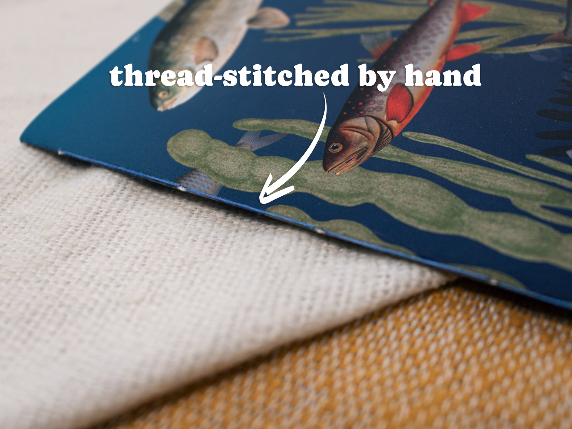 A5 Handmade Notebook with Vintage Fish Design - thread- stitched by hand