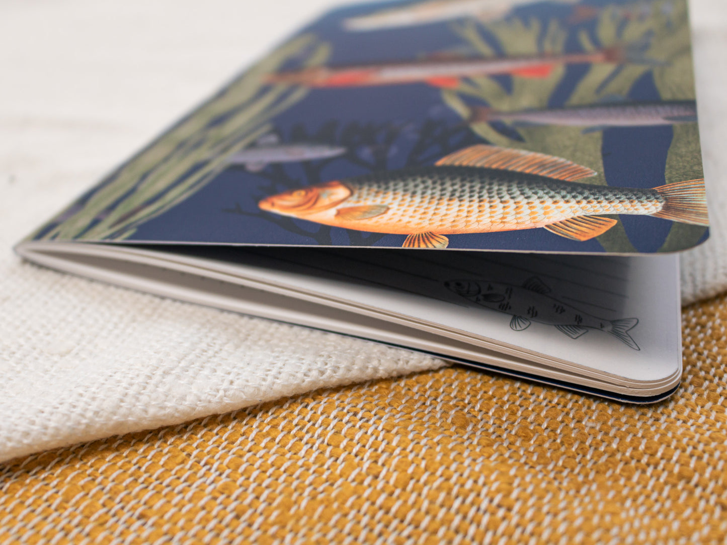 A5 Handmade Notebook with Vintage Fish Design - close up