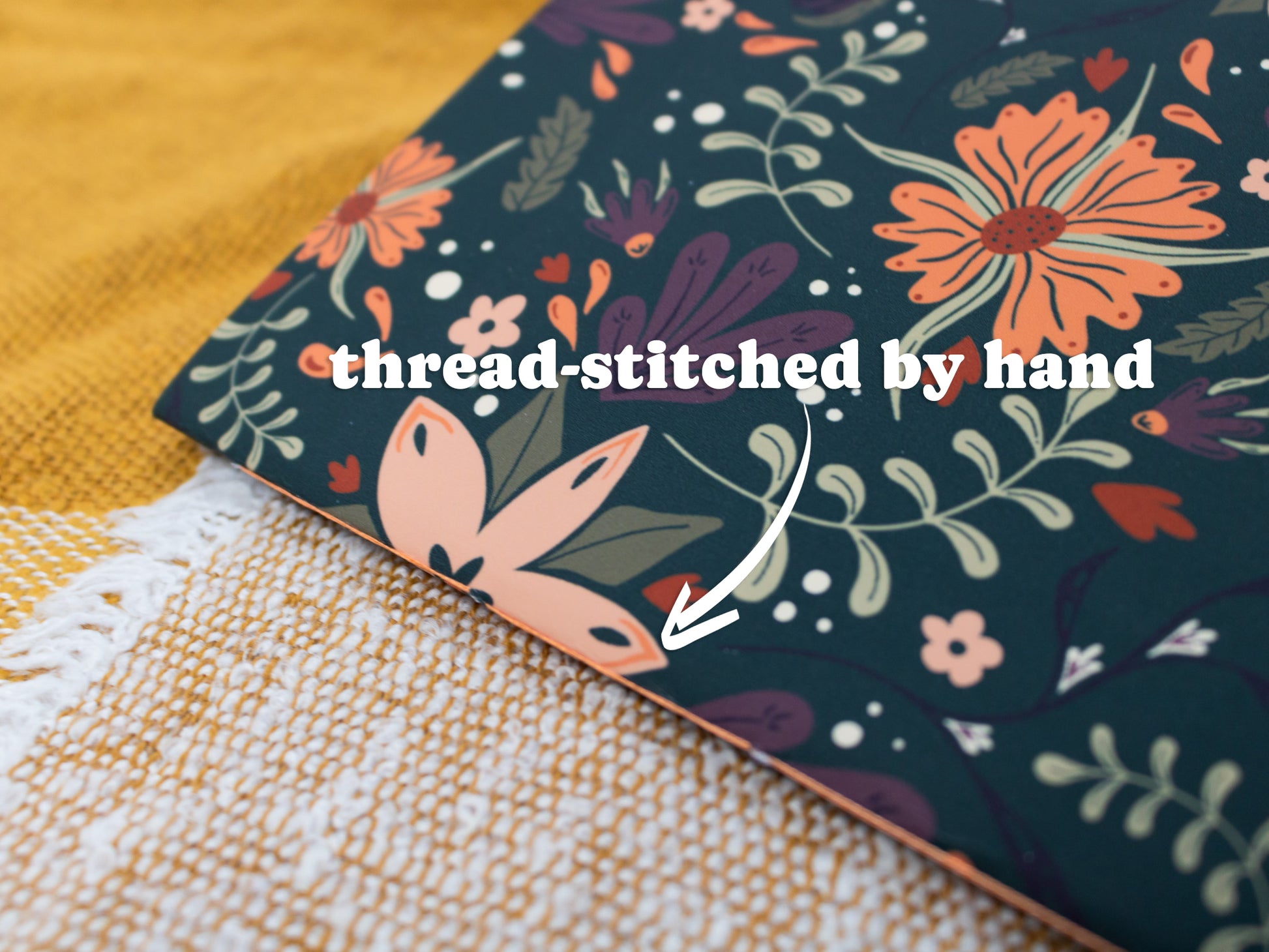 A5 Handmade Notebook with Autumnal Floral Design - thread-stitched by hand