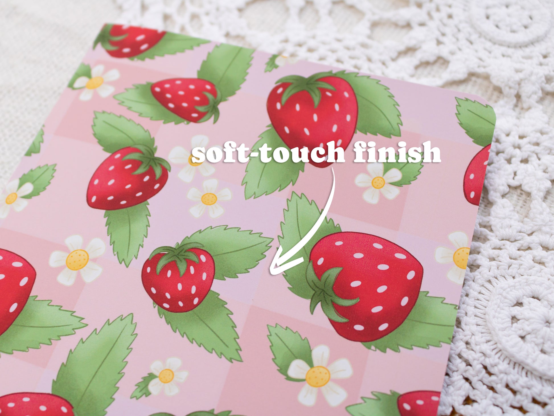 A5 Handmade Notebook with Strawberry Design - soft-touch finish