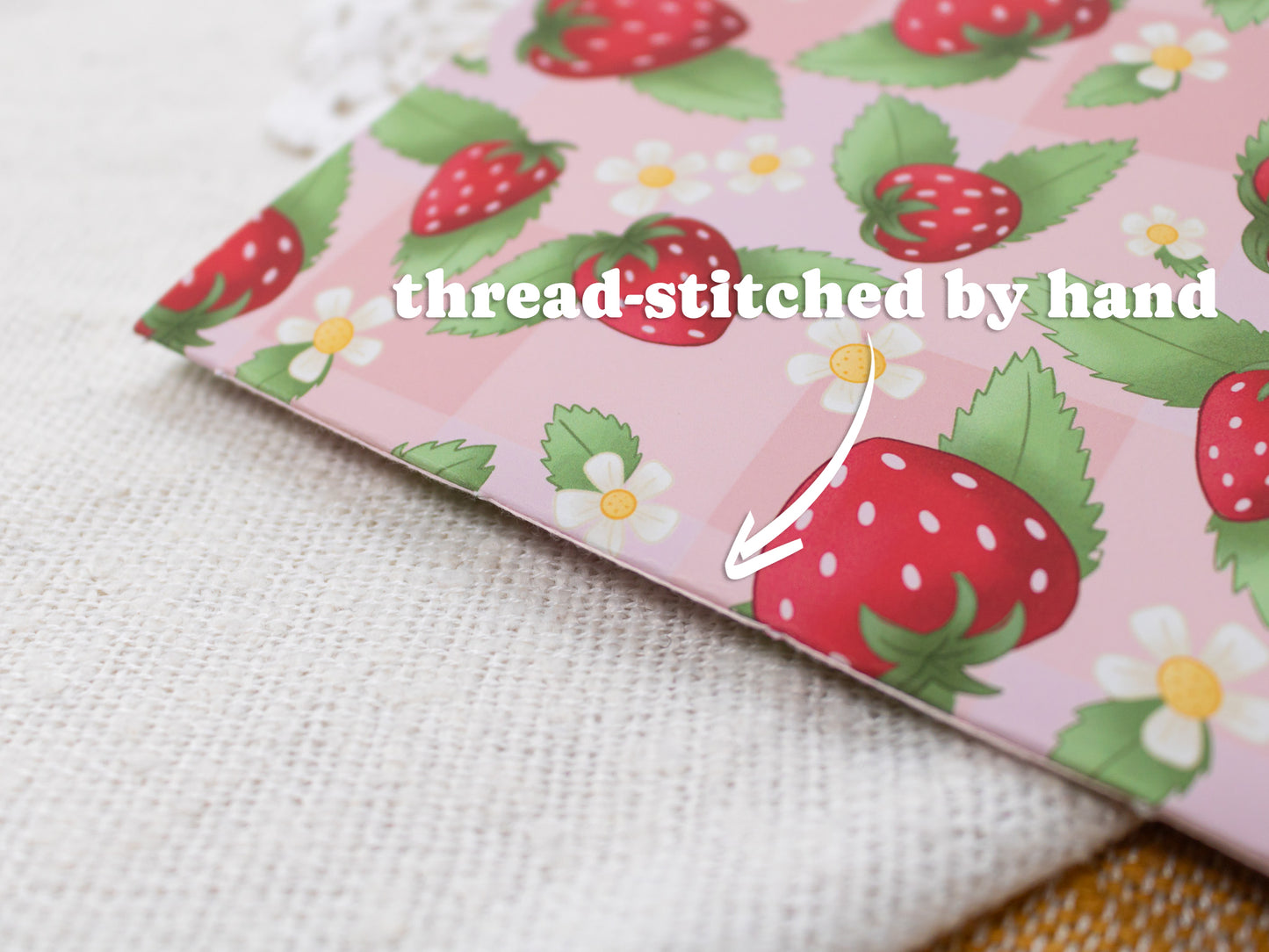 A5 Handmade Notebook with Strawberry Design - thread-stitched by hand