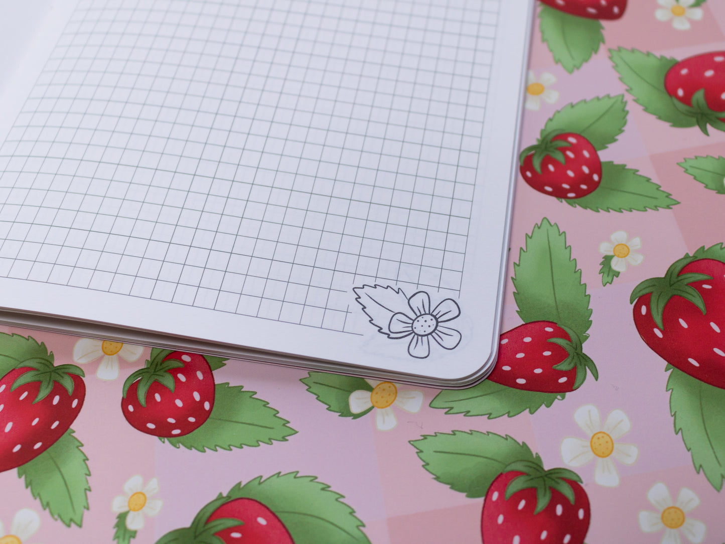 A5 Handmade Notebook with Strawberry Design - squares