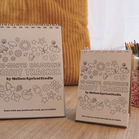 12-month Colouring Habit Tracker by MellowApricotStudio - A5 & A6 standing desk calendar - video flipping through pages