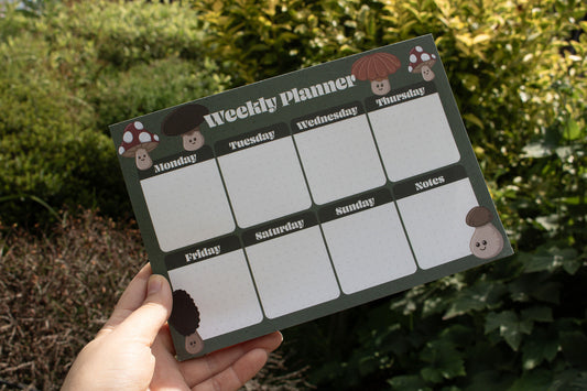 A5 Weekly Planner Pad with Mushroom Design by Mellow Apricot Studio